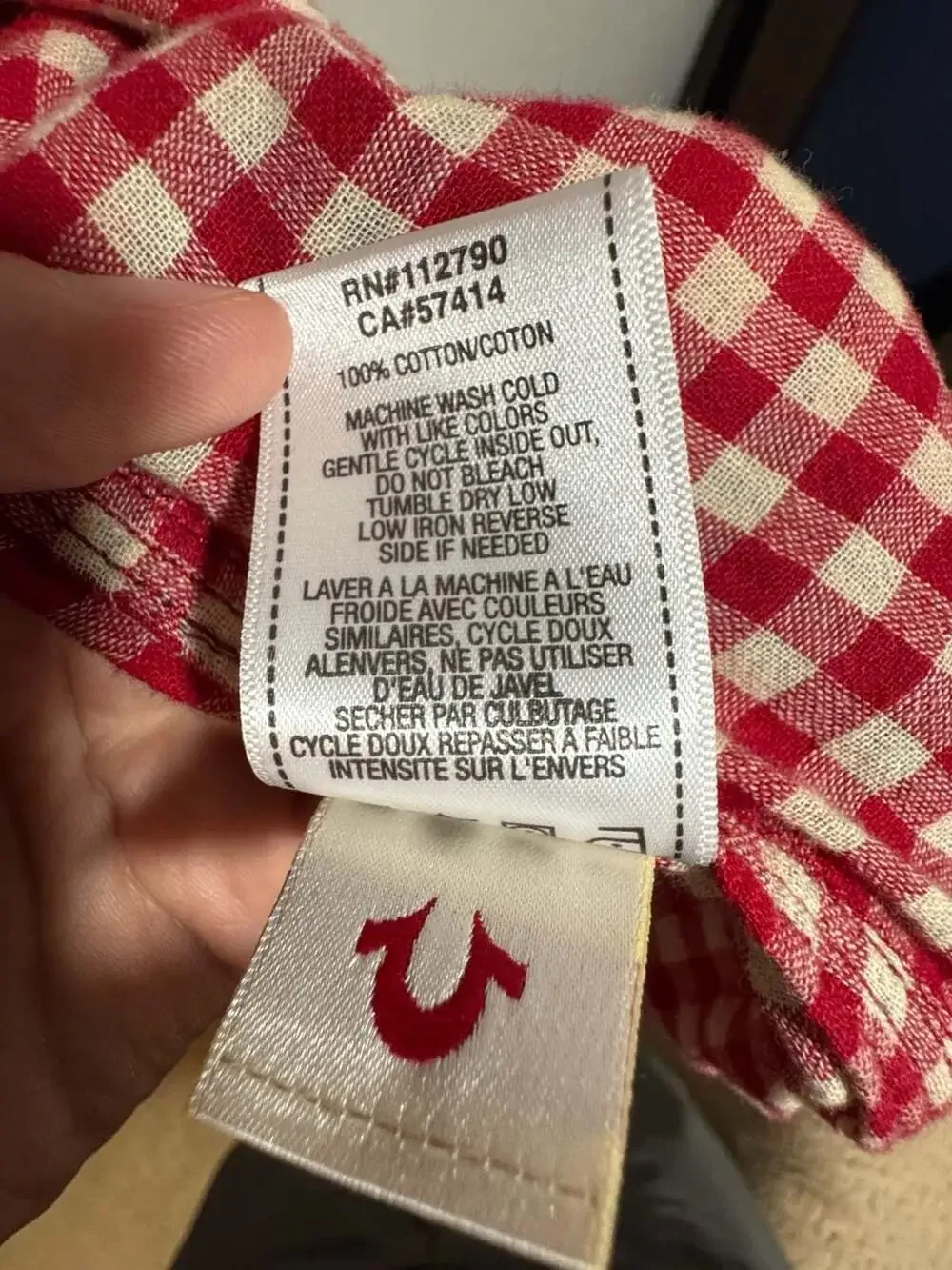 True Religion Plaid Button Up Shirt Men’s Small Red Blue Cotton